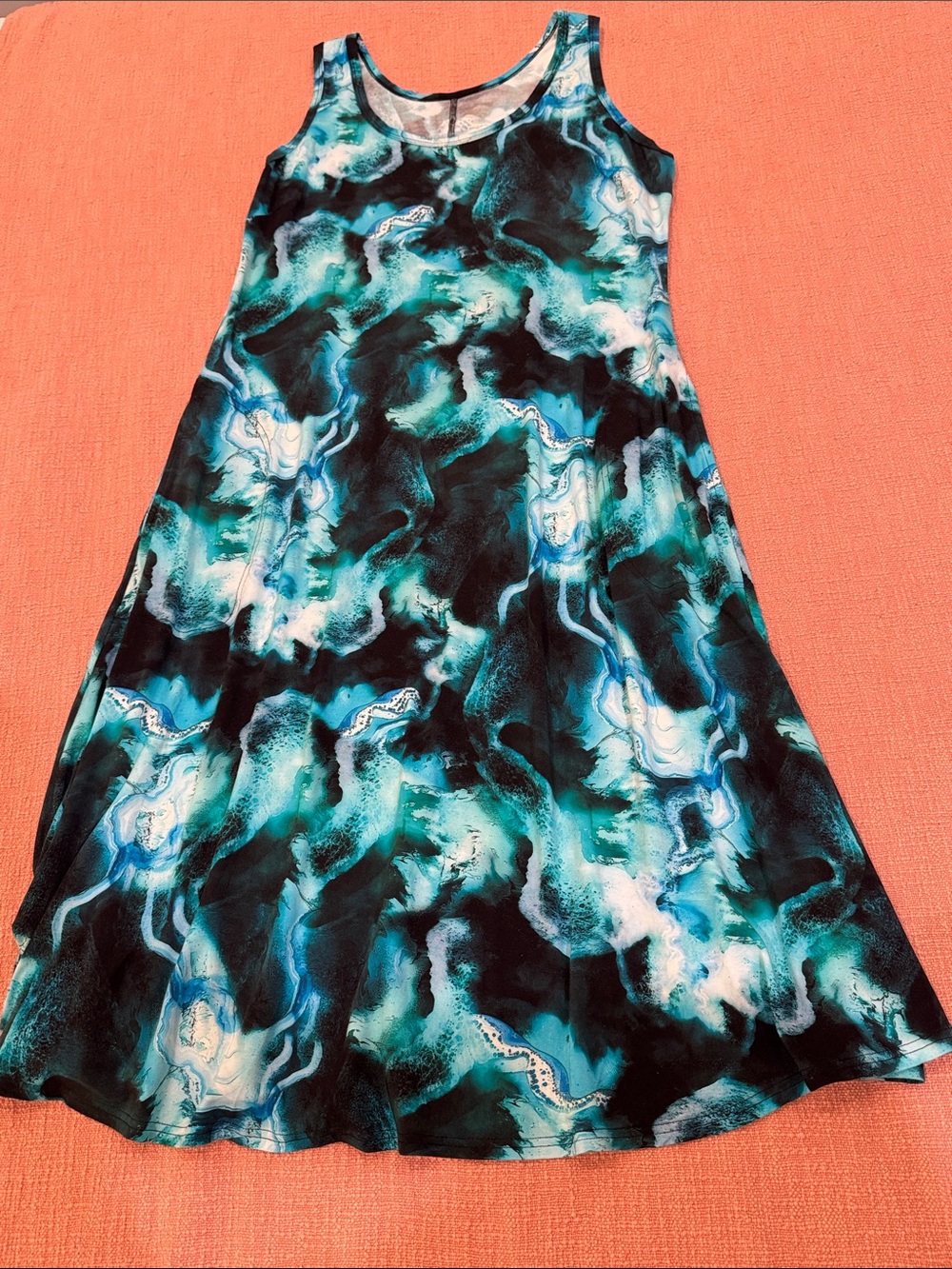 Bamboo Teal Marble scoop neck Maxi Dress medium wm’s